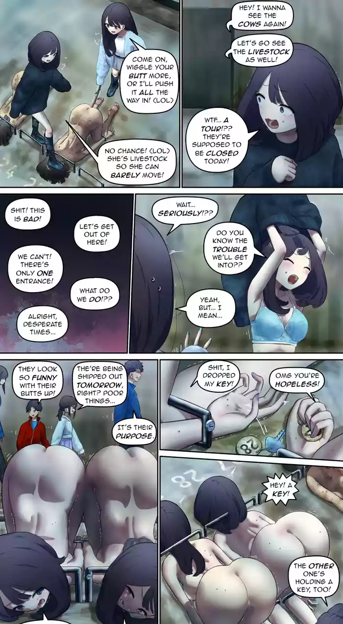 Girls sneaking into the barn and playing pranks